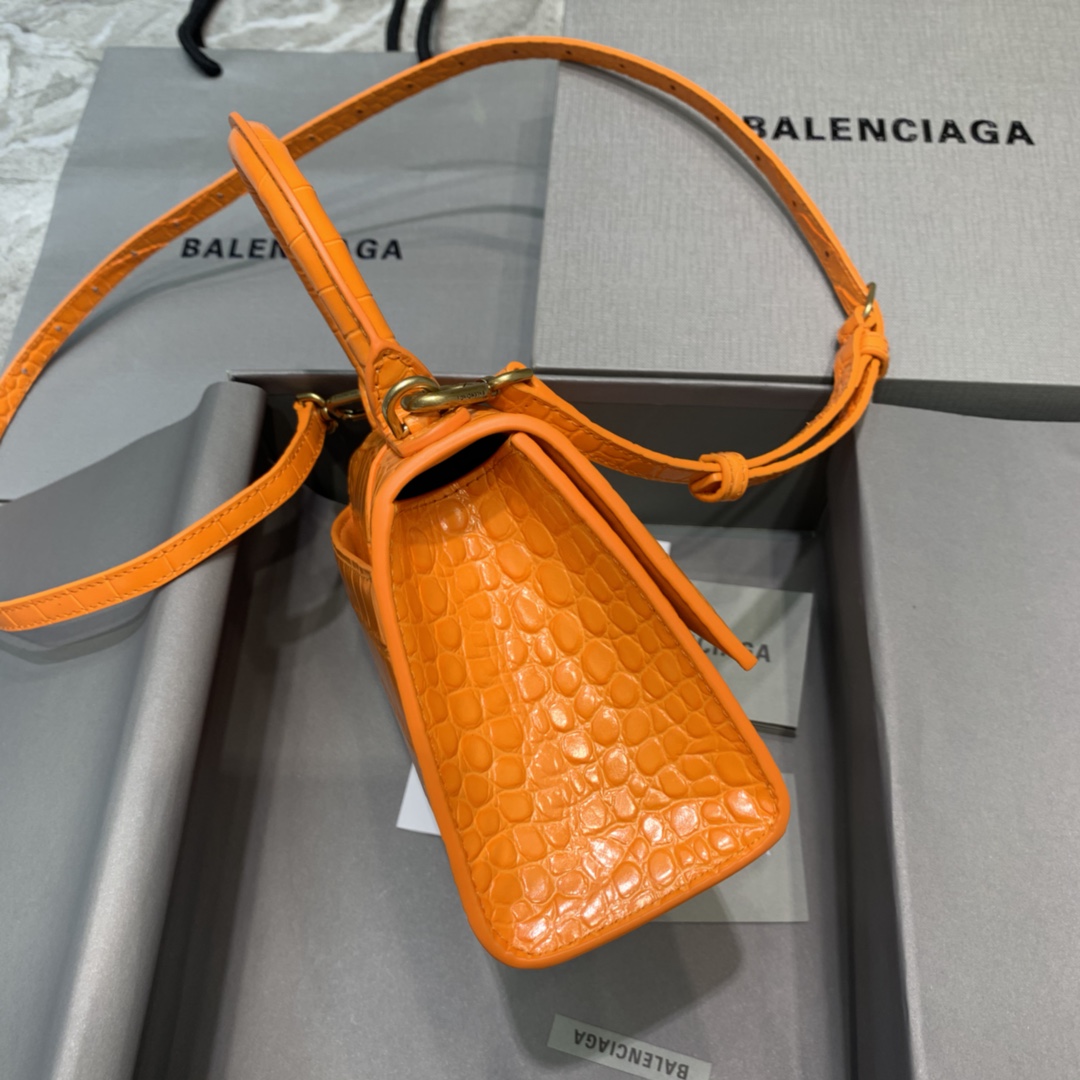 Balenciaga Hourglass XS Handbag Crocodile Embossed Shoulder Bag Orange